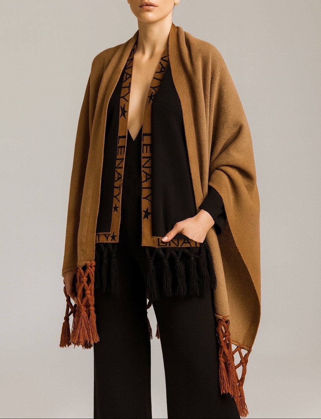 Solid Color Biscuit Fringe Cape