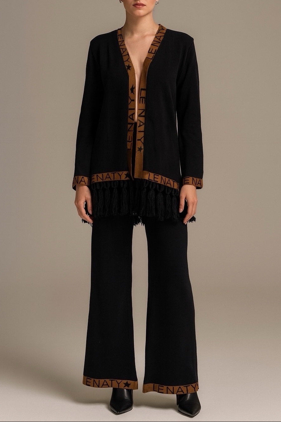 Pantaloni Lana Merino Nero e Biscotto