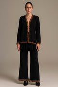 Cardigan Frange Nero e Biscotto