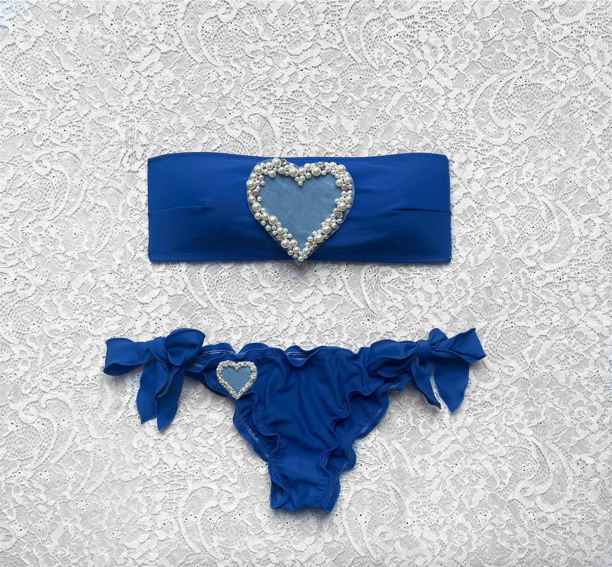 Bikin Fascia Blu Cuore di Perle Jeans