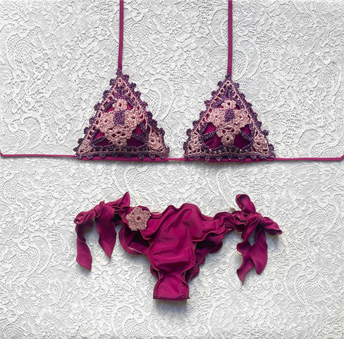 Bikini Triangolo Fiore del Pensiero Magenta e Rosa Bicolor Limited Edition