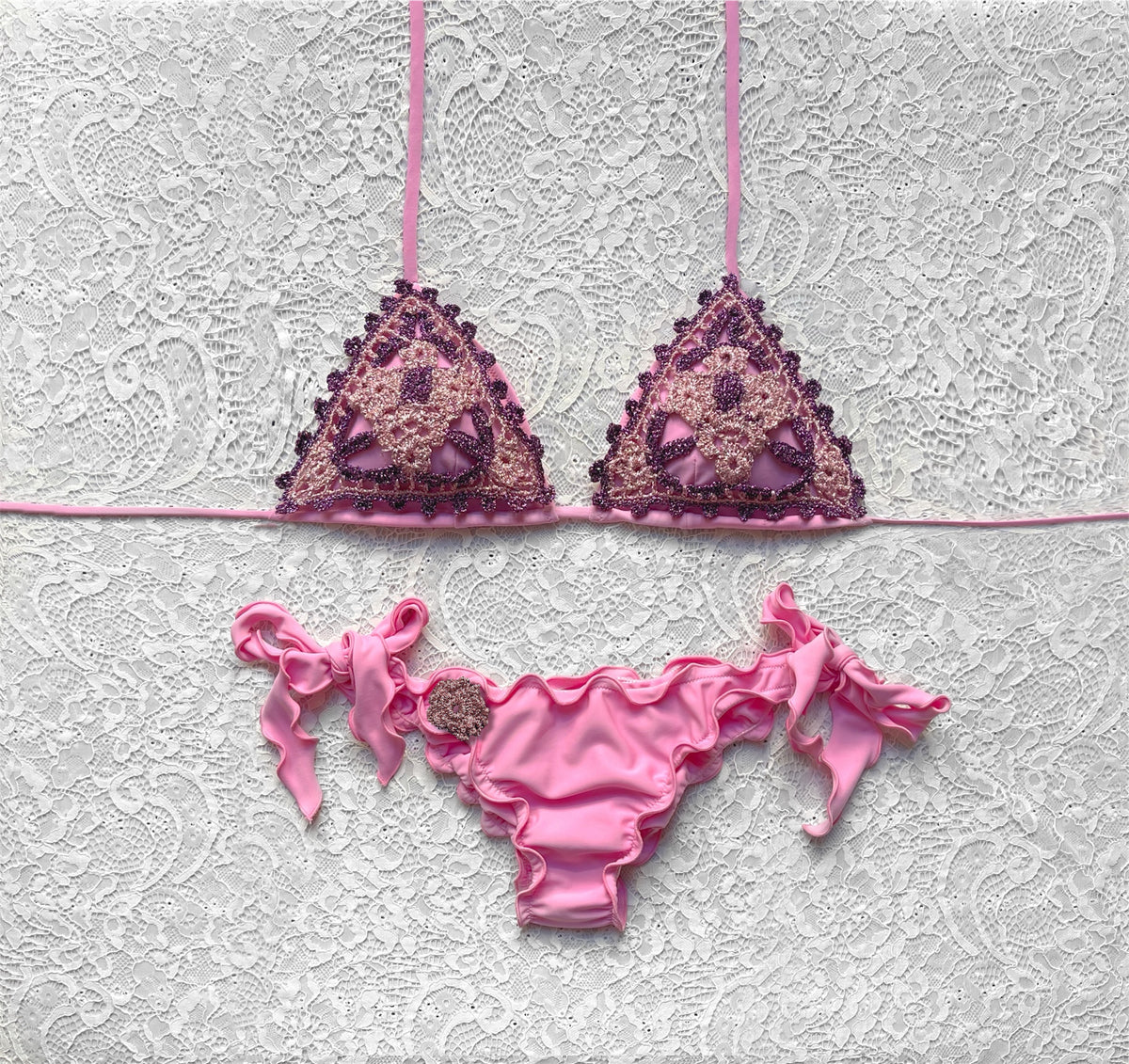 Bikini Triangolo Fiore del Pensiero Rosa Confetto Bicolor Limited Edition