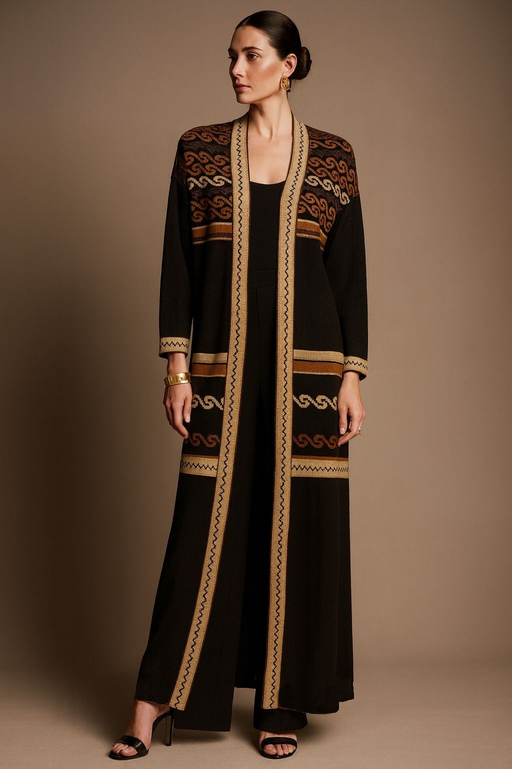Long Geometric Wool and Glitter Coat
