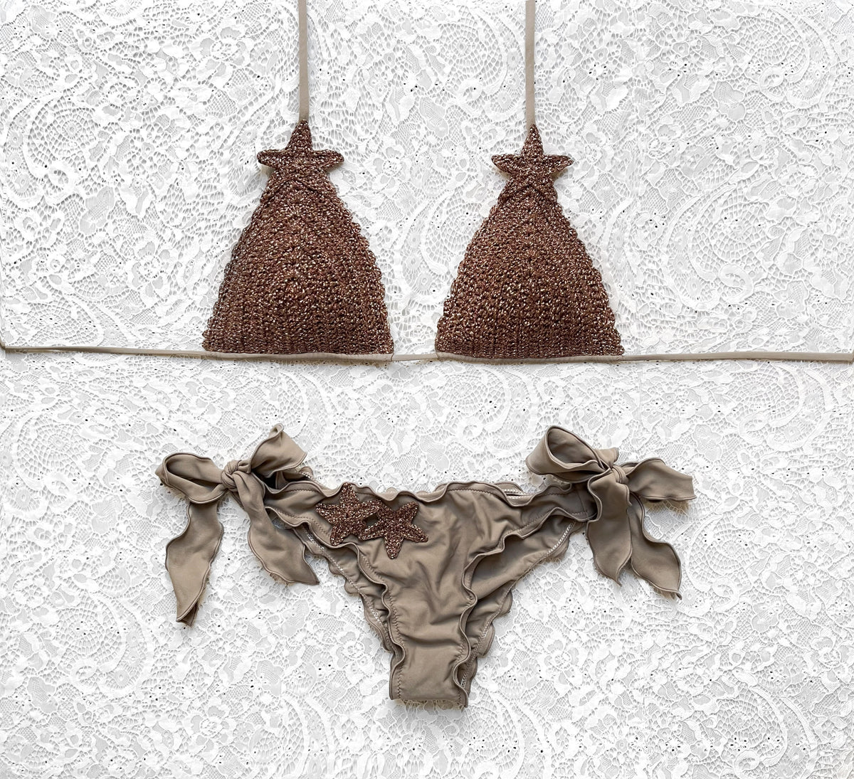 Glitter Star Triangle Bikini Mud Burnt Brown