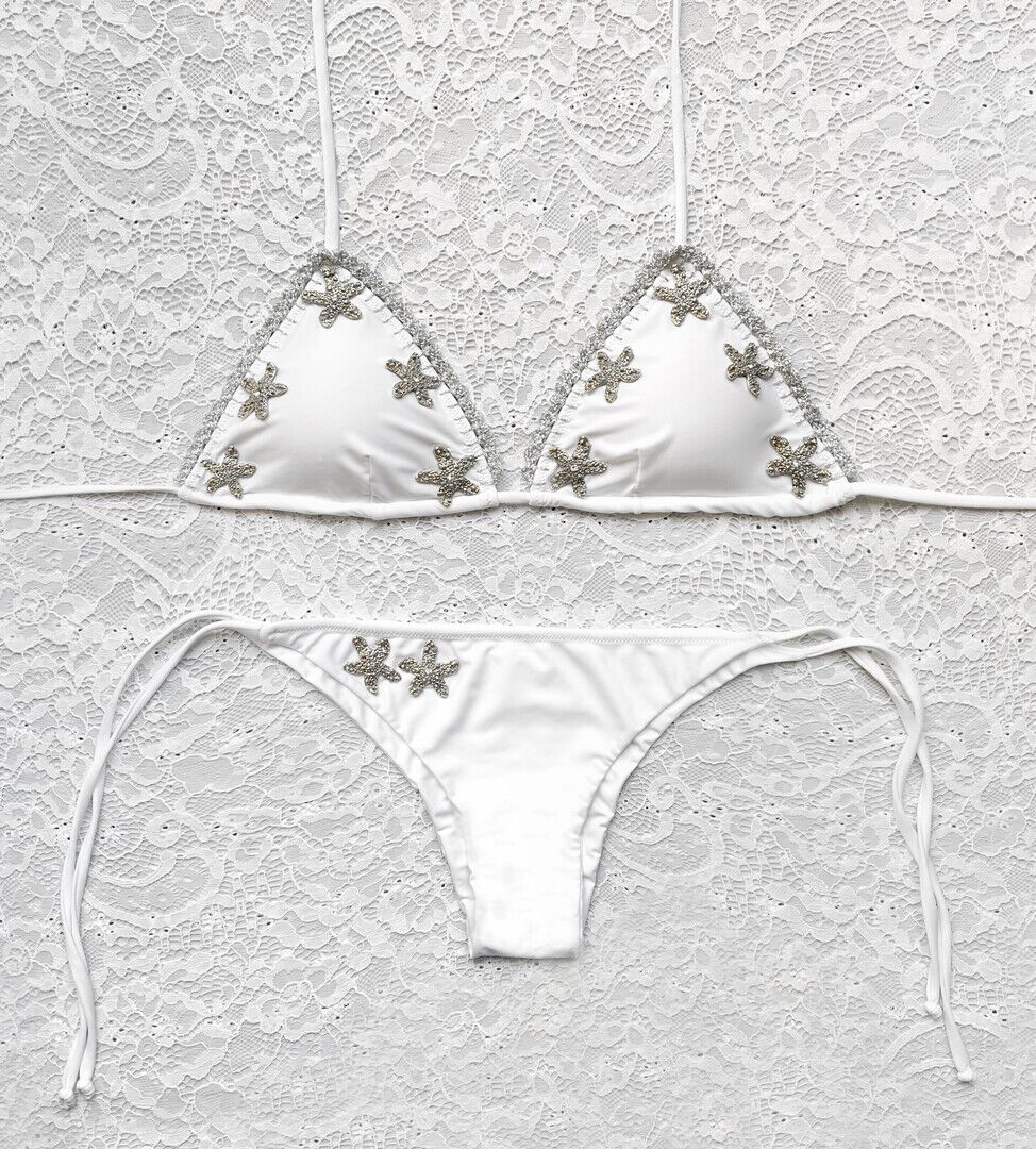 White and Silver Portofino Triangle Bikini
