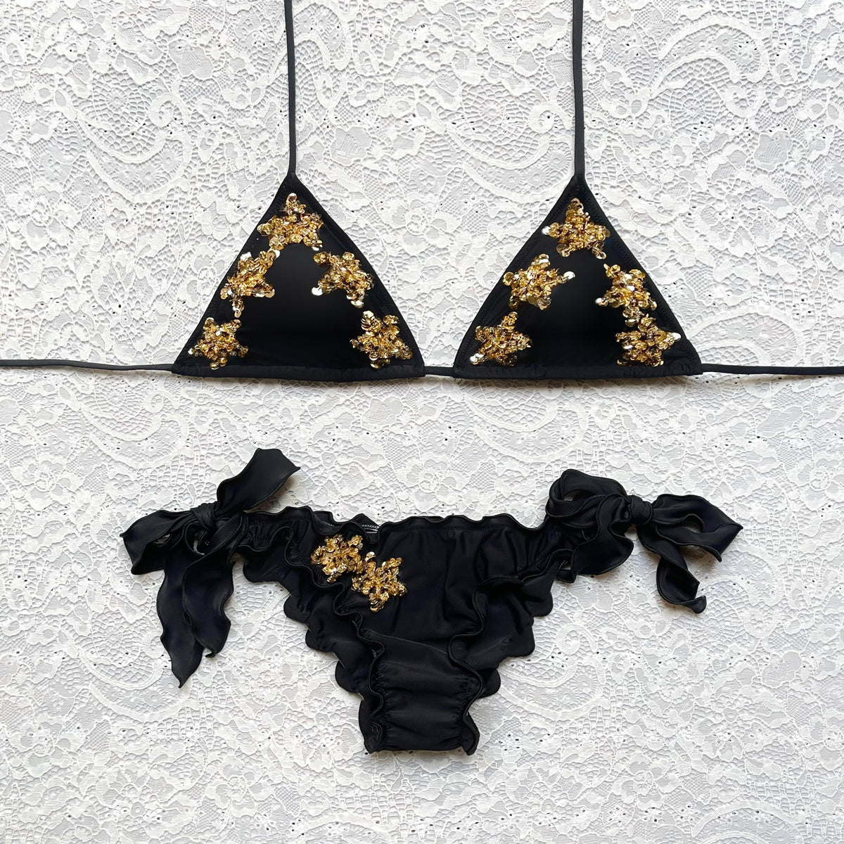 Bikini Triangolo Little Stars Nero Stelline Oro