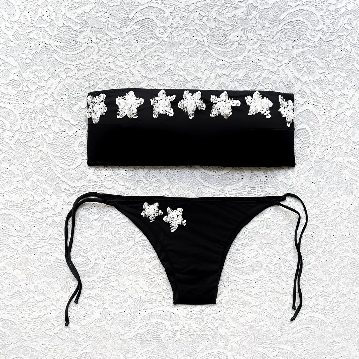Bikini Fascia Little Stars Nero Stelline Bianche L.S.